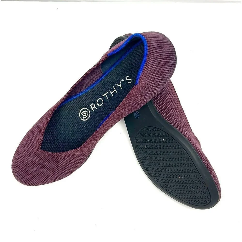 Rothy's The Flat Ballet Shoes Burgundy Round Toe Retired Color Size 6
